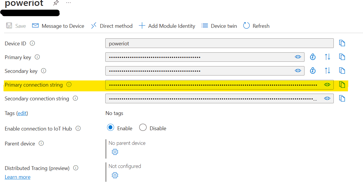 Copy primary connection string