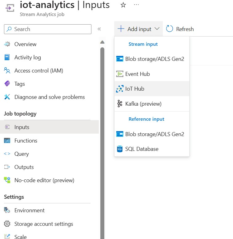 Add IoT Hub input source