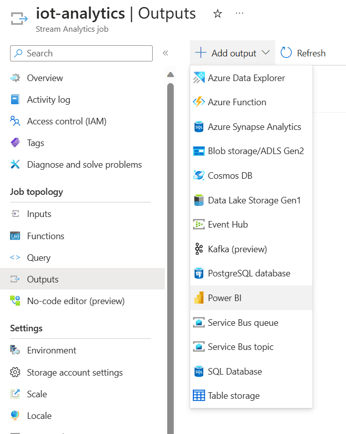 Add Power BI as output