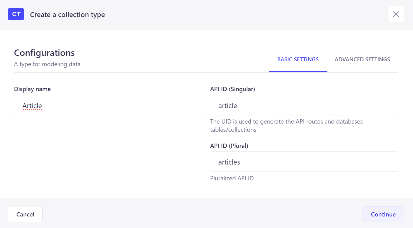 Initial configuration of article collection